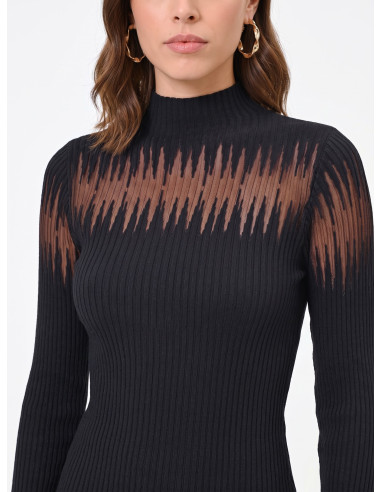 Maglione Aderente A Coste Con Inserti In Tulle Rinascimento