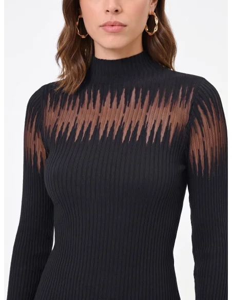 Pull ajusté côtelé avec empiècements en tulle Rinascimento