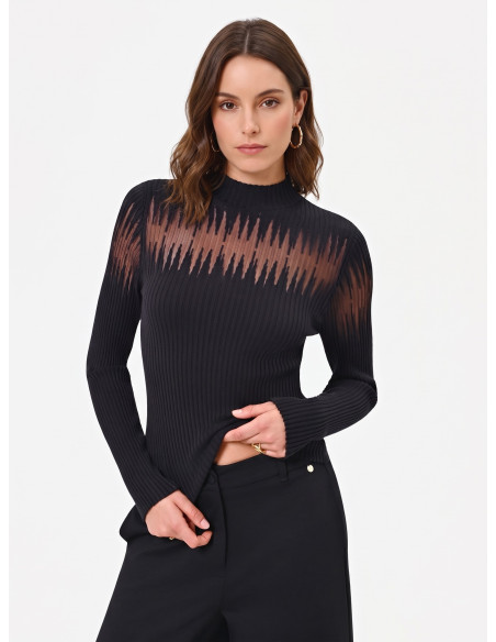Pull moulant à côtes avec empiècements en tulle « Rinascimento » - ...