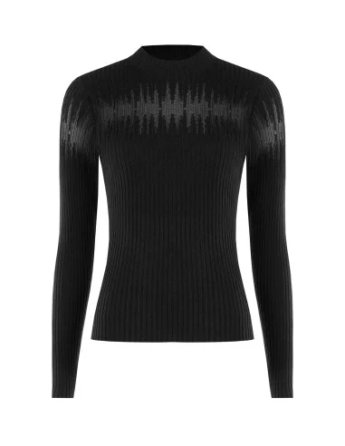 Fitted Ribbed Sweater With Tulle Inserts Rinascimento