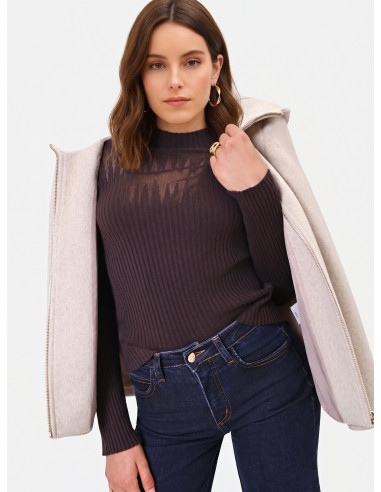 Maglione Aderente A Coste Con Inserti In Tulle Rinascimento