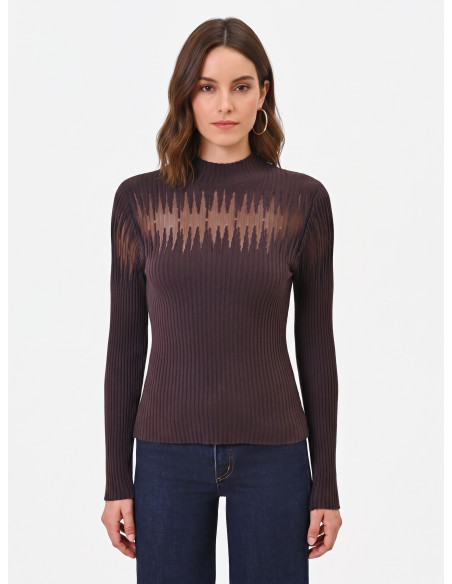 Pull moulant à côtes avec empiècements en tulle « Rinascimento » - ...