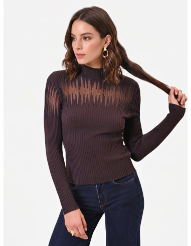 Fitted Ribbed Sweater With Tulle Inserts Rinascimento