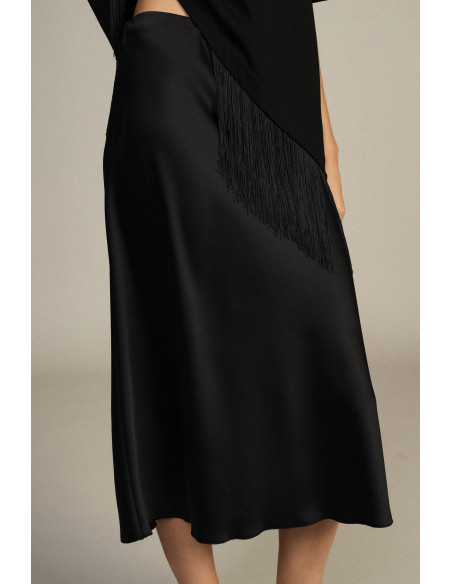 Dixie Plain-Coloured Flared Midi Skirt with Mid-Rise Waist