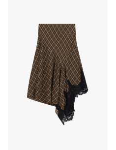 Jupe midi portefeuille avec dentelle et motif écossais Dixie