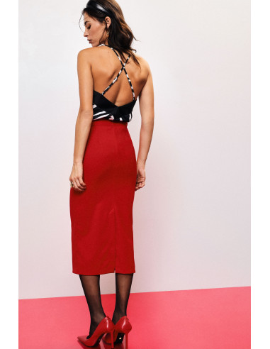 Jupe mi-longue à taille haute unie Dixie