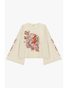 T-Shirt Maniche Ampie Stampa Carpa E Fiori Dixie