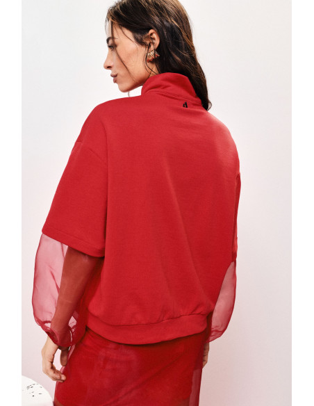 Dixie Sweatshirt with Sheer Balloon Sleeves and Zip - Vestiti Firma...