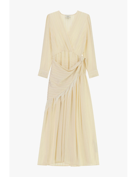 Long Wrap Dress with Fringes and Long Sleeves Dixie