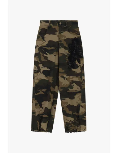 Pantaloni Palazzo Fantasia Mimetica Con Ricamo Laterale Dixie