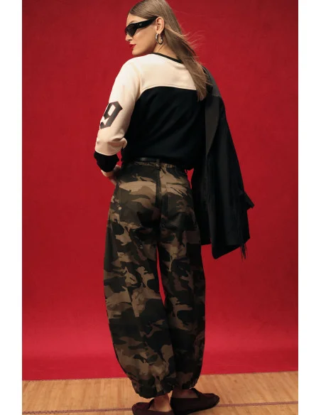 Pantaloni Palazzo Fantasia Mimetica Con Ricamo Laterale Dixie
