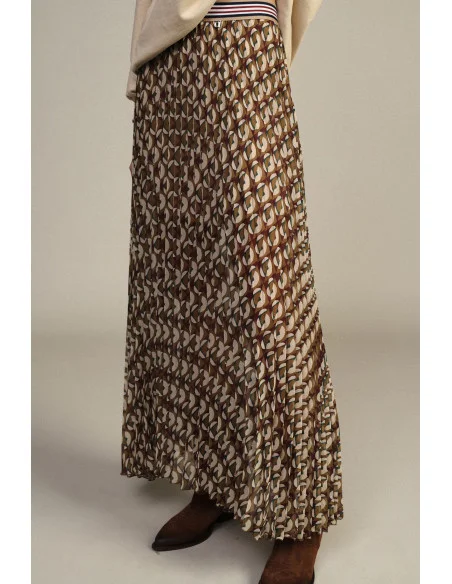 Pleated Midi Skirt with Geometric Pattern Dixie