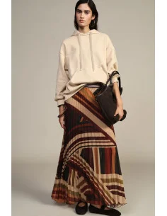 Long Pleated Skirt with Striped Belt Dixie