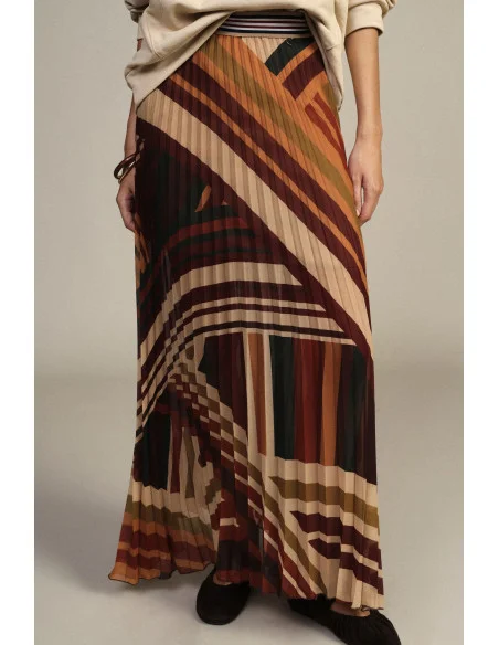 Long Pleated Skirt with Striped Belt Dixie