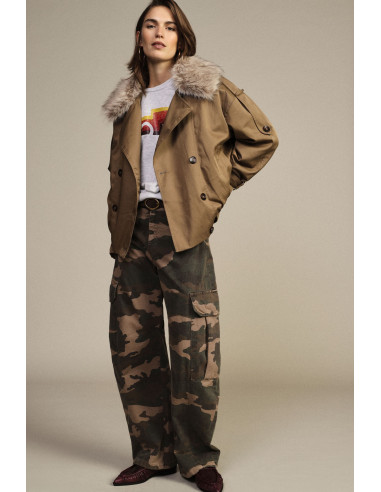 Dixie Camouflage-Print Palazzo Trousers with Large Side Pockets - V...