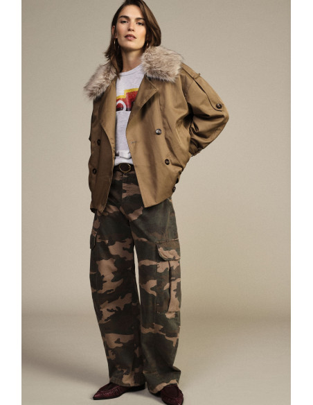 Dixie Camouflage-Print Palazzo Trousers with Large Side Pockets - V...
