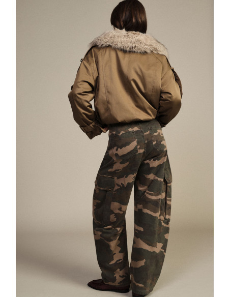 Dixie Camouflage-Print Palazzo Trousers with Large Side Pockets - V...