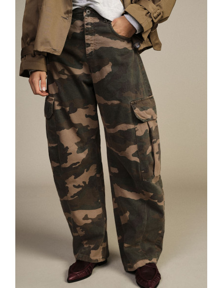 Pantaloni Palazzo Fantasia Mimetica Con Tasconi Laterali Dixie