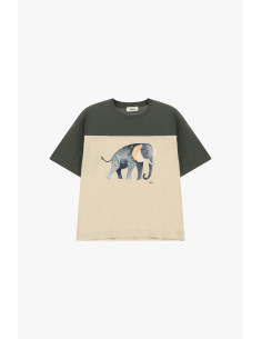 Dixie Short-Sleeved T-Shirt with Elephant Print and Contrast Insert... 2