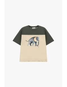 T-shirt à manches courtes avec imprimé éléphant et empiècements contrastants Dixie 2