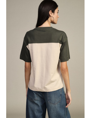 T-Shirt Maniche Corte Stampa Elefante E Inserti A Contrasto Dixie
