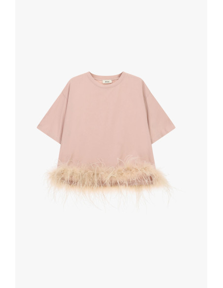 Dixie Short-Sleeved T-Shirt with Feathers at the Hem - Vestiti Firm...