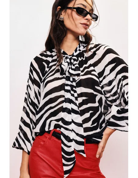 Flowy Zebra-Print Blouse with Wide Sleeves Dixie
