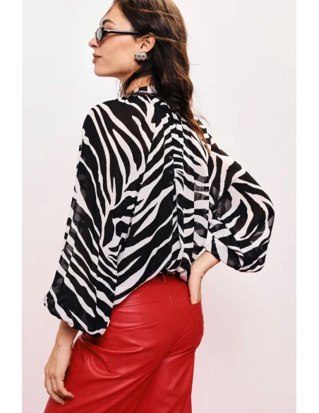 Blusa Fluida Motivo Zebrato Manica Ampia Dixie