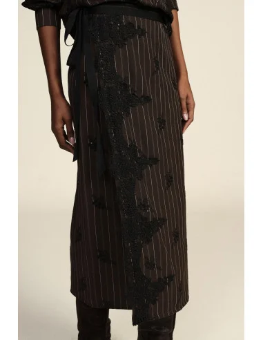 Midi Wrap Skirt with Lace and Embroidery Dixie