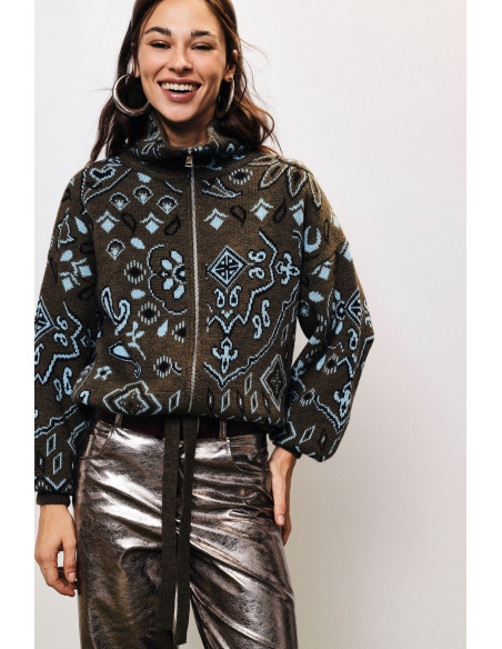 Cardigan Con Zip E Fantasia Paisley Jacquard Dixie