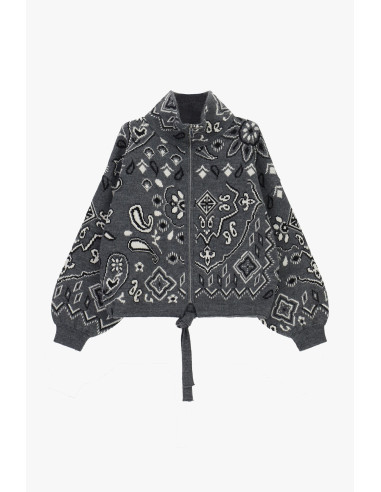 Dixie Zip-Up Cardigan with Paisley Jacquard Pattern - Vestiti Firma...