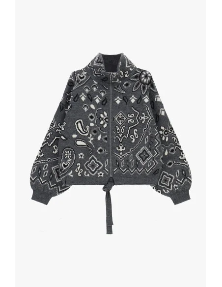 Zip-Up Cardigan in Paisley Jacquard Pattern Dixie