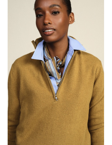 Pull à col rond avec demi-zip et ourlet côtelé Dixie