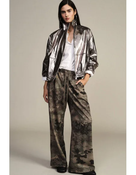 Pantalon palazzo fantaisie motif paisley, taille à cordon Dixie