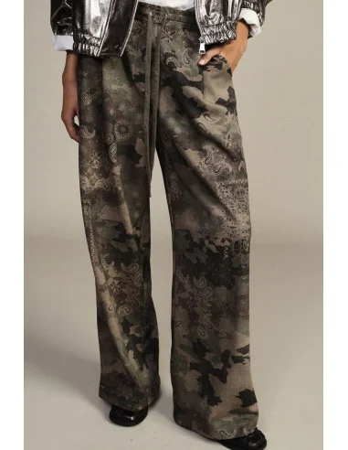 Pantalon palazzo fantaisie motif paisley, taille à cordon Dixie