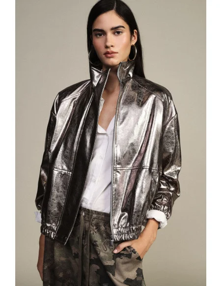 Bomber Jacket With Metallic Finish And Elasticated Hem Dixie