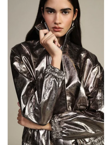 Bomber Jacket With Metallic Finish And Elasticated Hem Dixie