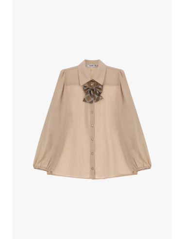 Chemise ample à manches ballon et nœud écossais Please