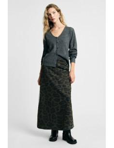 Please Long Animal Print Skirt with Elasticated Waist