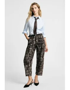 Pantalon ample imprimé, taille haute, poches « Please »