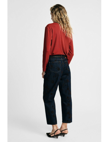 Jeans Balloon Fit Stampa Macchiata Vita Alta Please