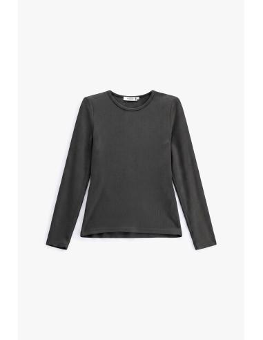 T-shirt minimaliste à manches longues et col rond Please