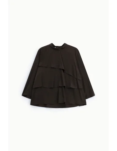 Blouse à volants avec manches longues et col montant Please