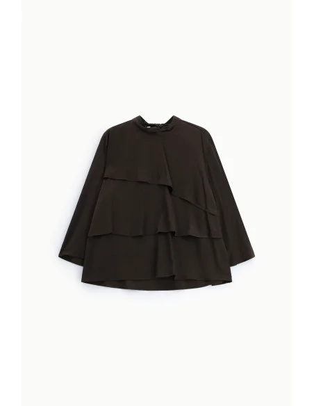 Ruffled Blouse with Long Sleeves and High Neck Please
