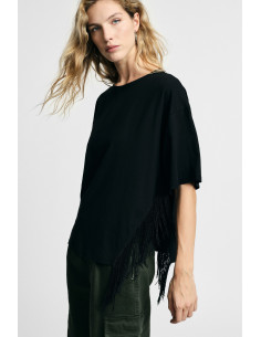 T-Shirt A Maniche Corte Con Frange Laterali Please