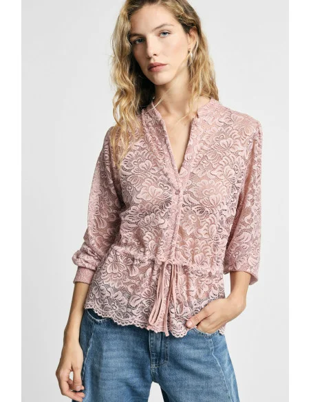 Blouse en dentelle avec cordon de serrage et boutons sur le devant Please