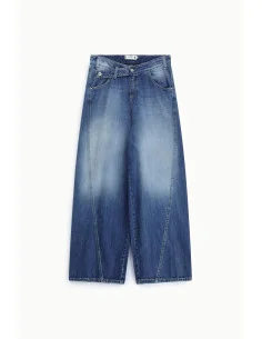 Jeans Wide Leg Vita Media Effetto Slavato Please 2