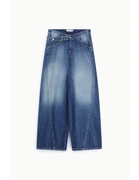 Jeans Wide Leg Vita Media Effetto Slavato Please