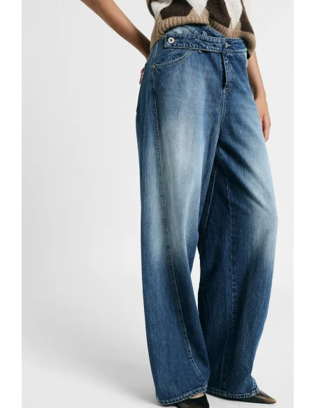 Mid-Rise Wide-Leg Jeans with Washed Effect Please