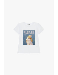 T-Shirt Girocollo Con Stampa Coniglio Decorato Please 2